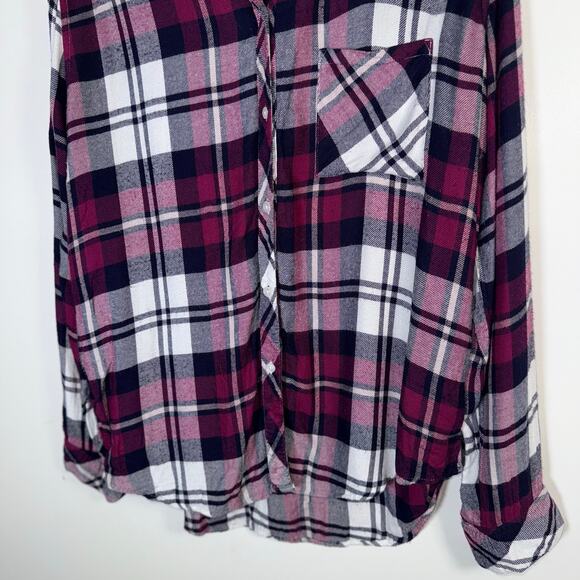 Rails Hunter Plaid Shirt Women’s Medium Rayon Button Down Navy/Burgundy Flannel - Picture 7 of 16